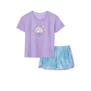 Wonder Nation Girls Short Sleeve Top and Sleep Shorts Pajama Set, 2-Piece